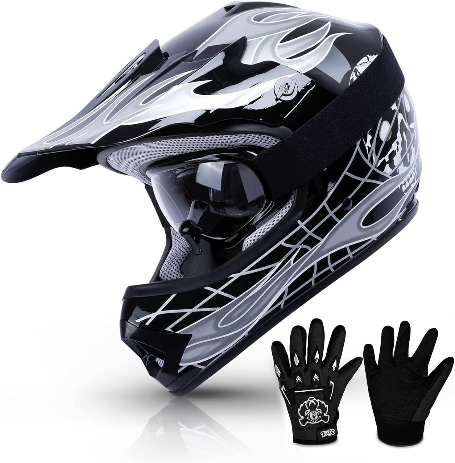 TCMT Youth Dirt Bike Helmet DOT Certified - Kids Full Face Motocross ATV Helmet with Goggles, Gloves and Helmet Bag for Off-Road, BMX, MX, Street Riding