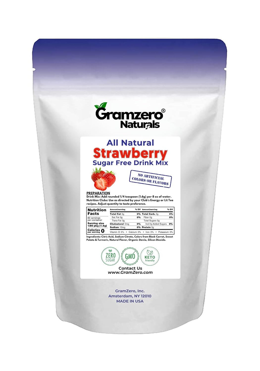 GramZero Raspberry Blush, Sugar Free Drink Mix, Pitcher Pack, Great For Nutrition Club Loaded Tea, Zero Calorie, Stevia Sweetened