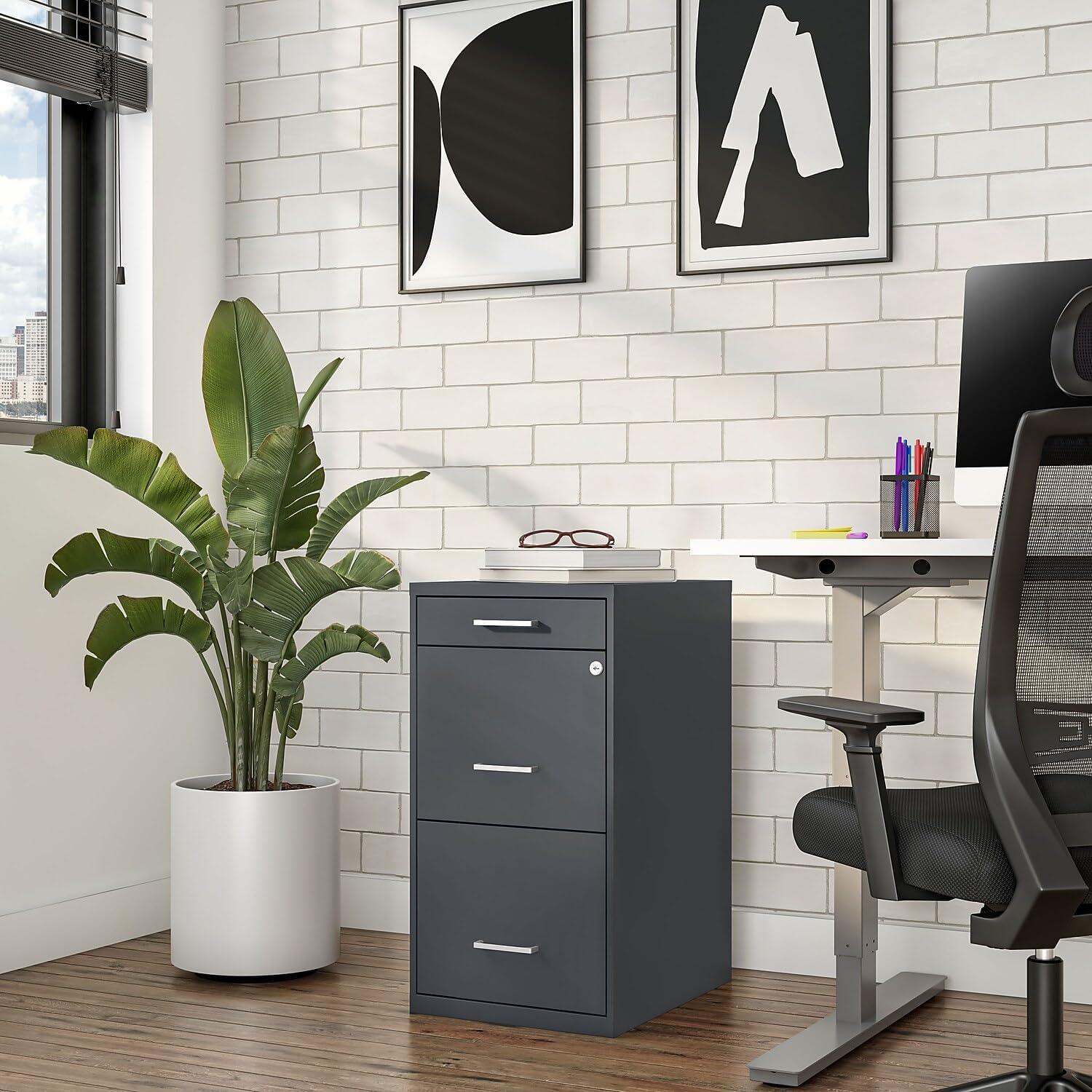 Staples 3-Drawer Vertical File Cabinet, Letter Size Documents, Lockable & Mobile, 18.9" D x 14.3" W x 26.9" H, White