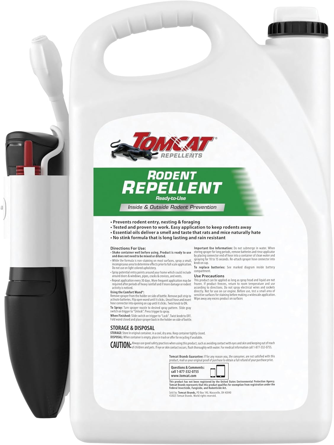 Tomcat Repellents Rodent Repellent Ready-to-Use with Comfort Wand, 1 gal. | For Indoor and Outdoor Mouse and Rat Prevention, Peppermint Oil Spray for Rodents with Cinnamon & Garlic Essential Oils