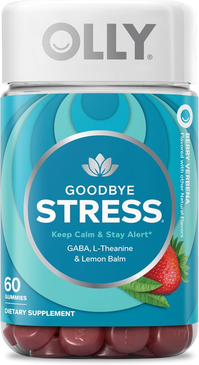 OLLY Goodbye Stress, Stress Support* Supplement, 50mg L-Theanine - 42 Count