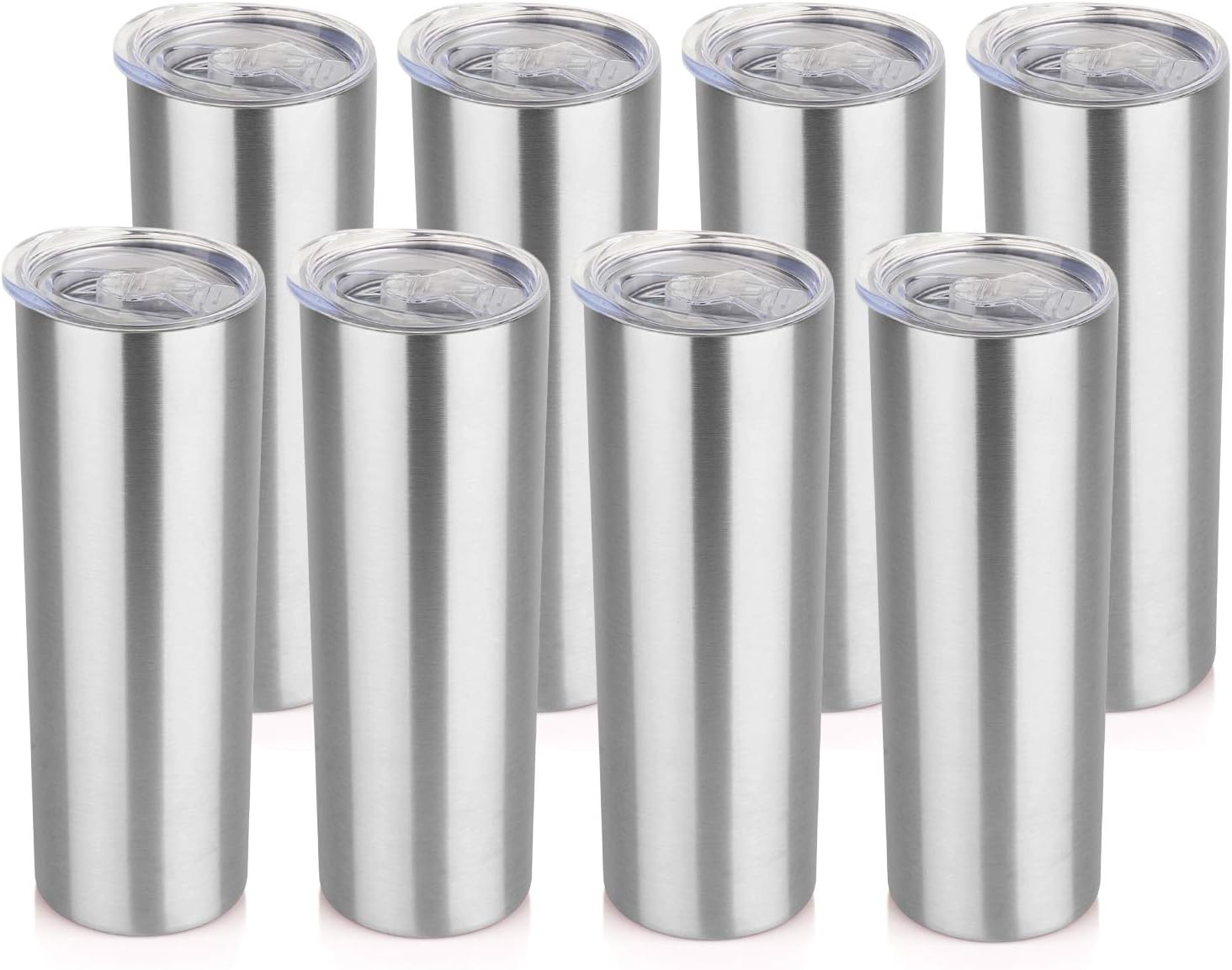 HASLE OUTFITTERS 20 oz Skinny Tumblers Bulk Set, Stainless Steel Insulated Slim Tumblers with Lids, Reusable Double Wall Travel Coffee Mugs