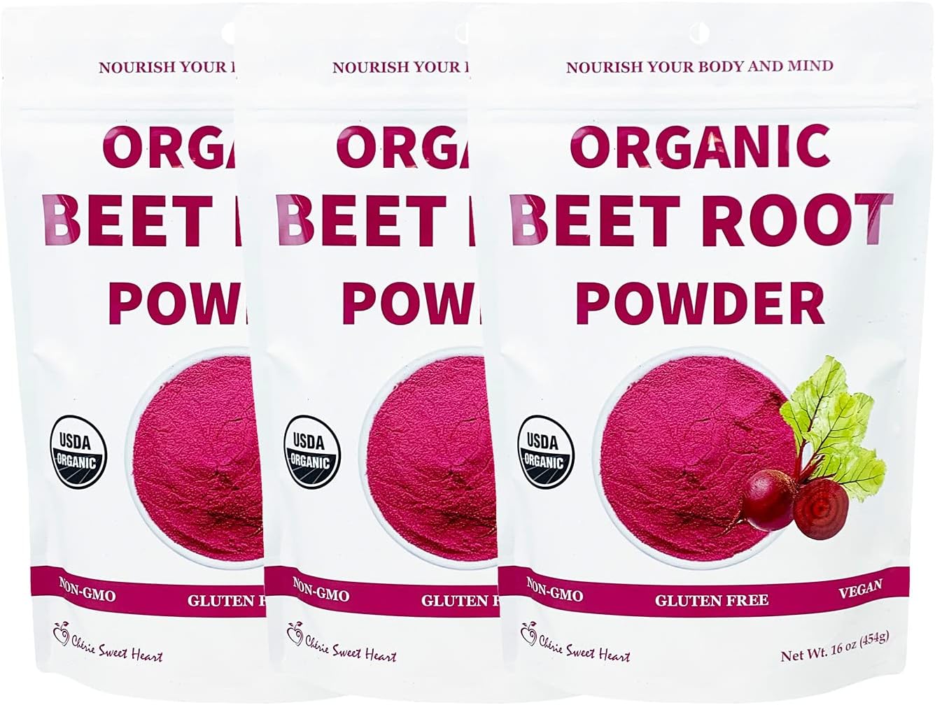 Chérie Sweet Heart Organic Beet Root Powder – Raw, Non-GMO, 1 LB – Natural Energy Boost, Supports Circulation, Detox, & Heart Health – Vegan, Gluten-Free