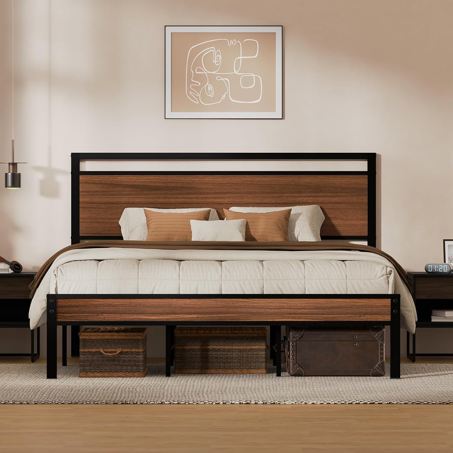 Z-hom Easy Assembly Queen Bed Frame & Headboard Footboard,Underbed Storage | Sturdy Metal Structure,Silent Anti-Slip Support,Under Bed Storage Space,No Box Spring Needed,Modern Bedroom Furniture