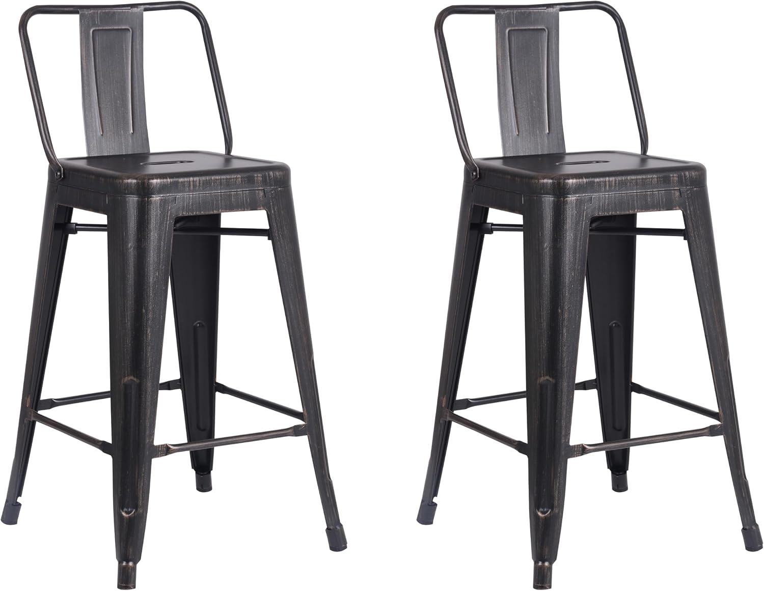 AC Pacific 30” Metal Barstool Set of 2 – Country Rustic Style with Low Back, Lightweight & Sturdy Build, Easy Assembly – Matte Black