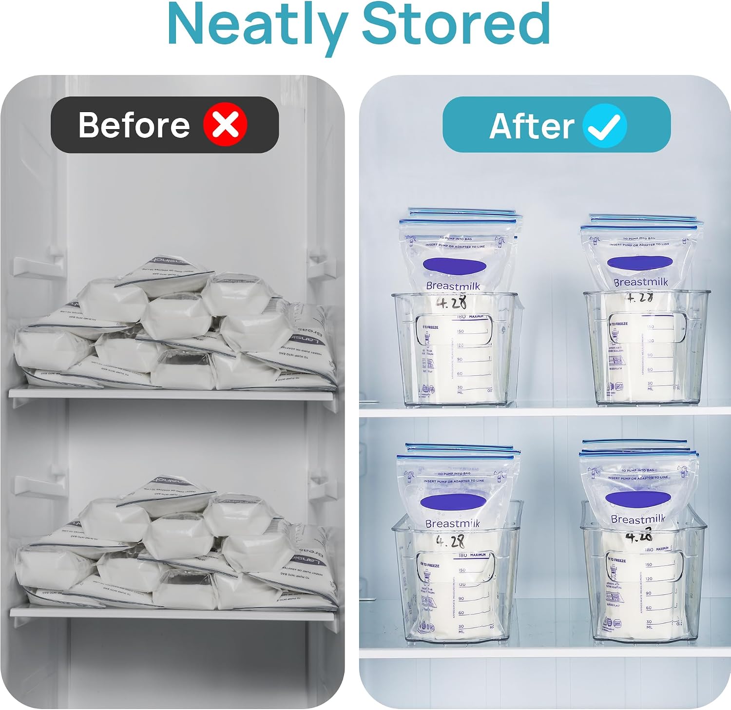 Vtopmart 4Pcs Clear Breastmilk Storage Bags Container in Freezer Fridge