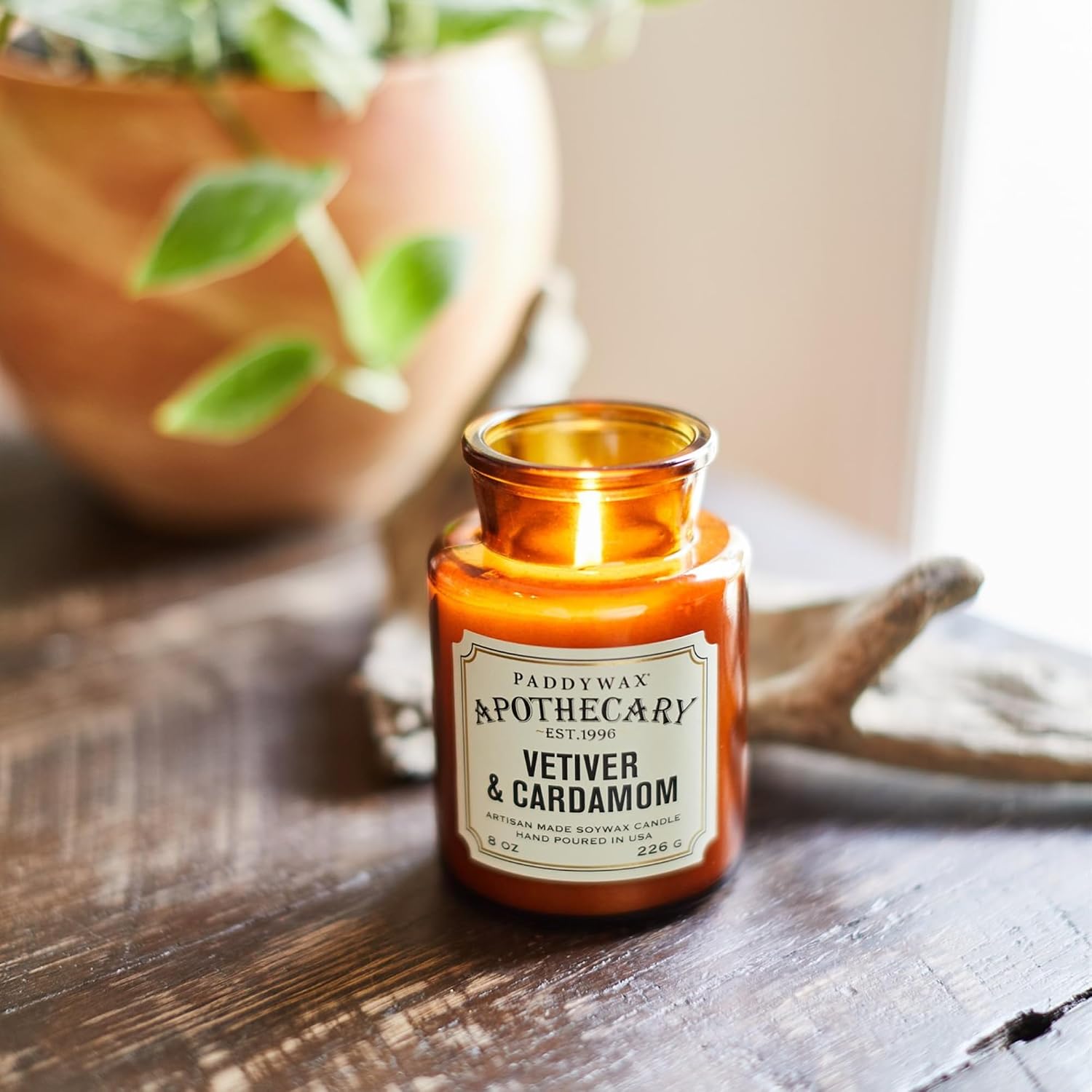 Paddywax Artisan Apothecary Scented Candle, Tobacco & Patchouli, 8 oz | With Lid, Reusable Glass Jar, Clean Burning Soy Candle, Approx. 54 Hour Burn Time