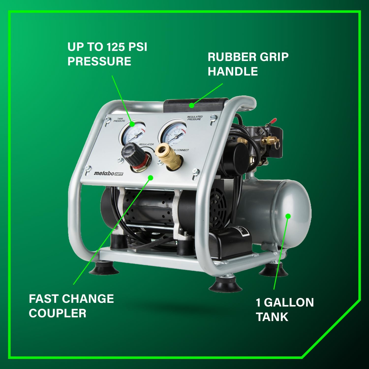 Metabo HPT Quiet Air Compressor, Portable 1 Gallon Oil-Free Air Compressor, Ultra-Quiet Operation at 59 dB