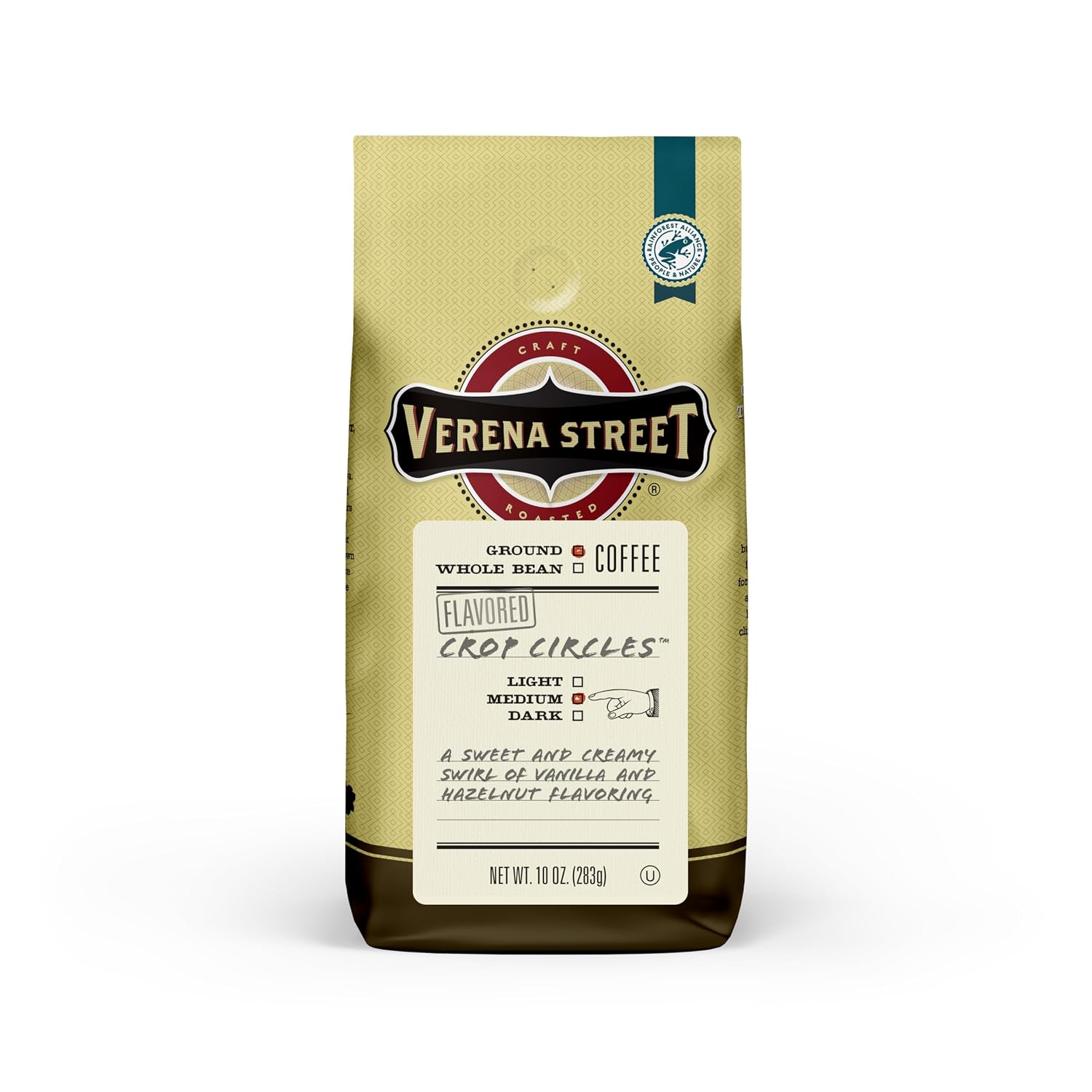 Verena Street 12 Ounce Flavored Ground Coffee, Mississippi Grogg, Medium Roast, Rainforest Alliance Certified Arabica Coffee