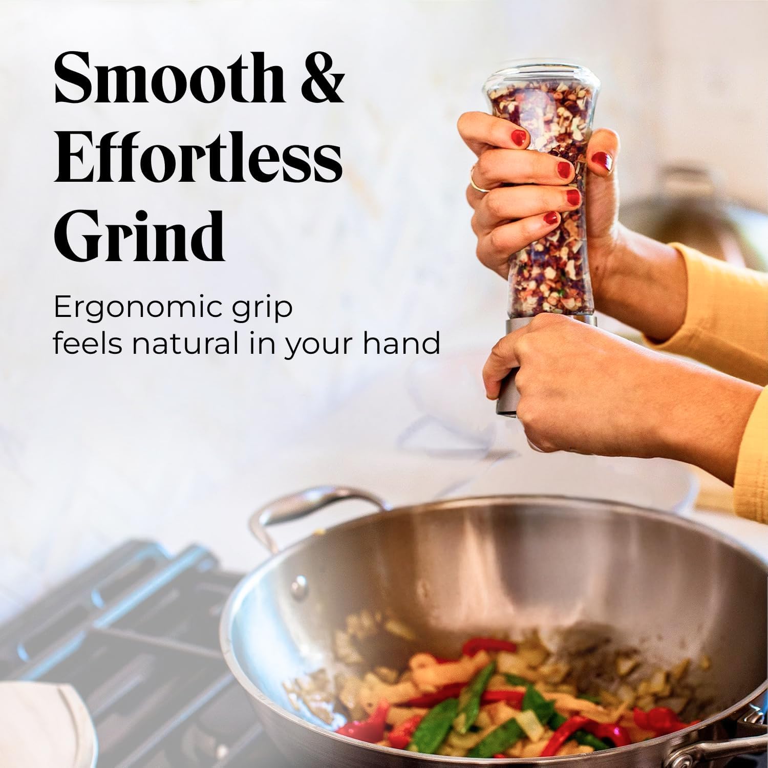 Willow & Everett Salt & Pepper Grinder Set with Stand - Stainless Steel Manual Mills & Holder with Adjustable Coarseness