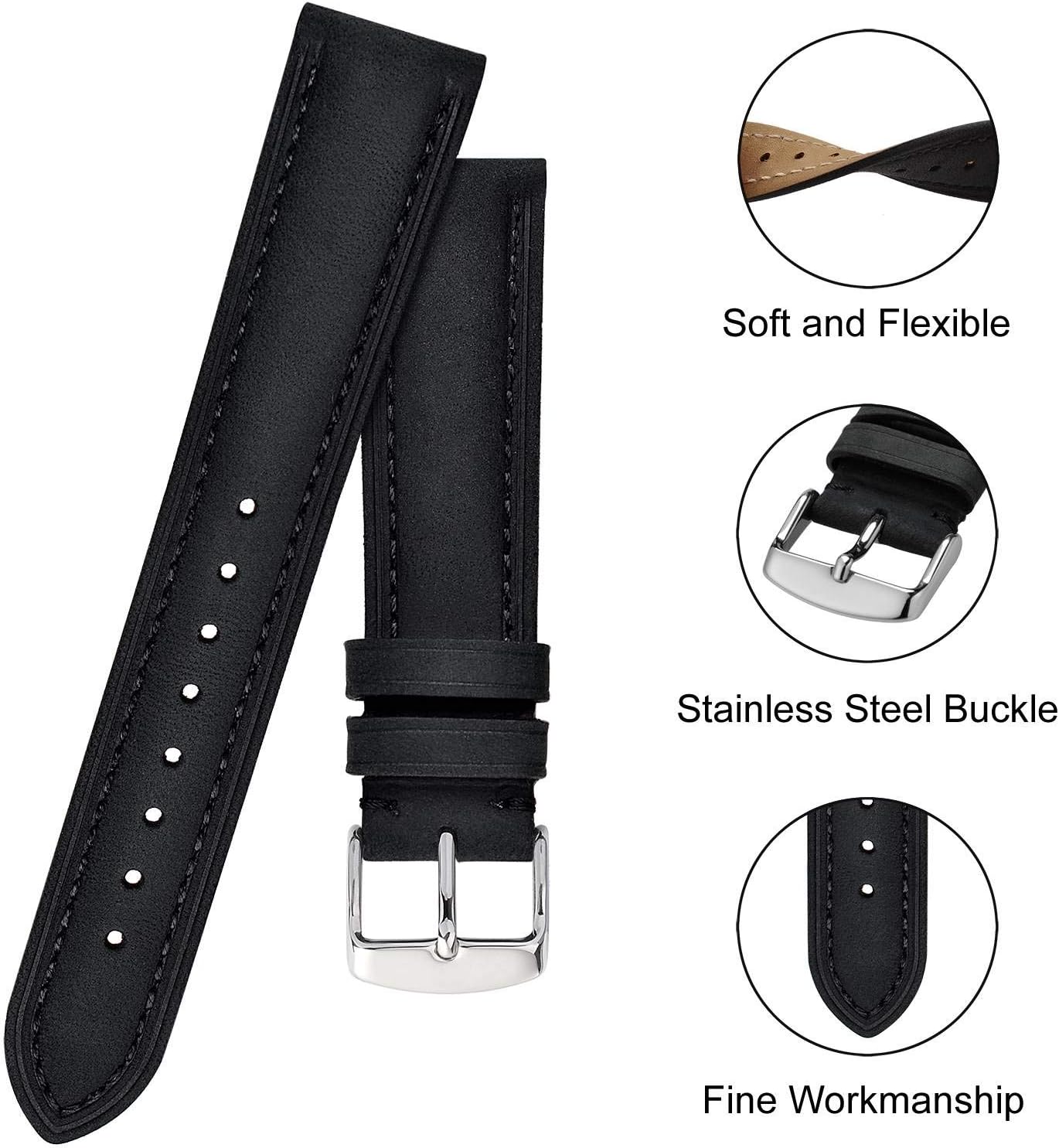 BISONSTRAP Watch Strap, Vintage Leather Replacement Bracelet, Band Width-14mm 15mm 16mm 17mm 18mm 19mm 20mm 21mm 22mm 23mm 24mm