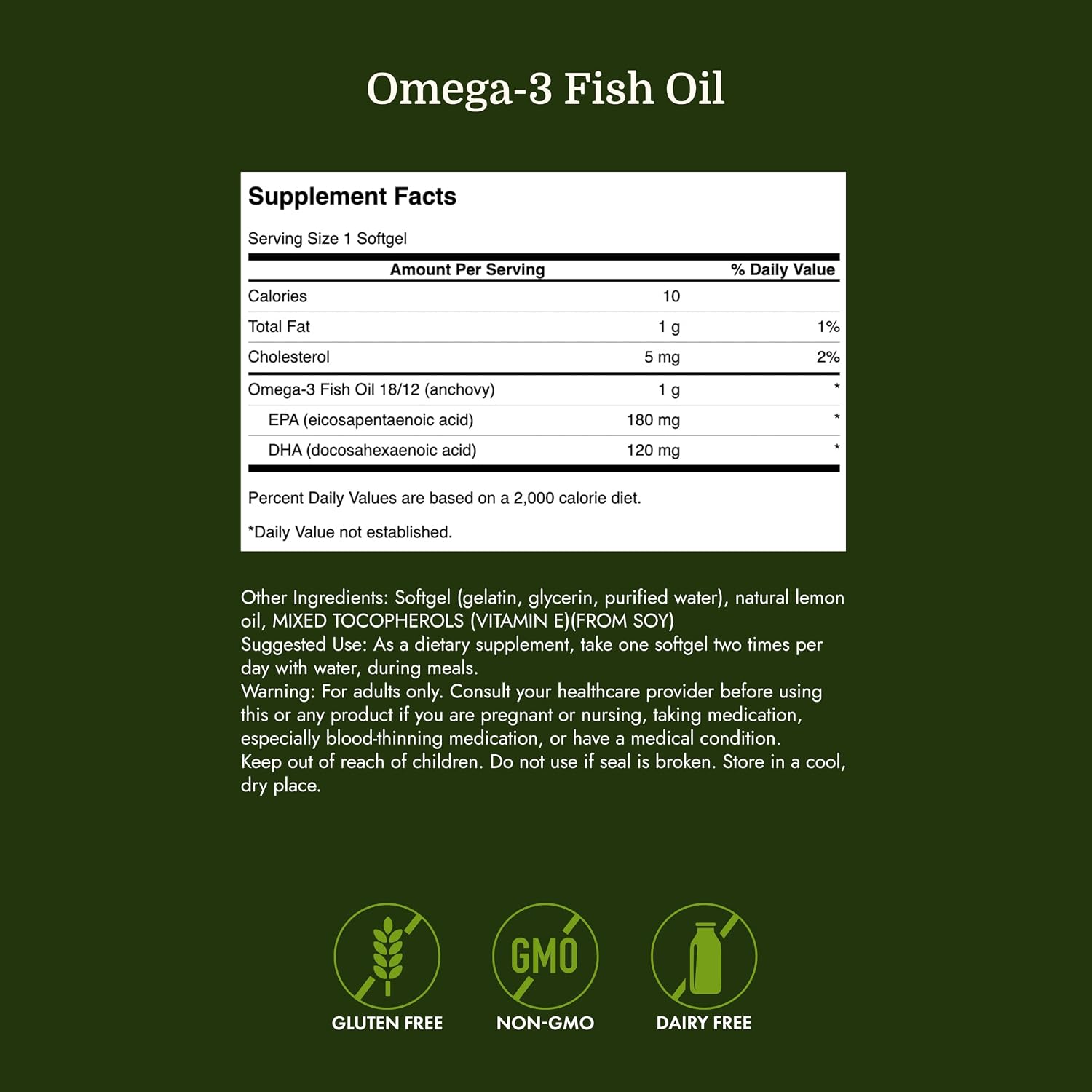 Swanson Omega-3 Fish Oil, 180 mg EPA + 120 mg DHA, 150 Softgels, Lemon | Heart, Brain, and Joint Support Supplement for Health-Conscious Adults, Provides Essential Fatty Acids EPA and DHA