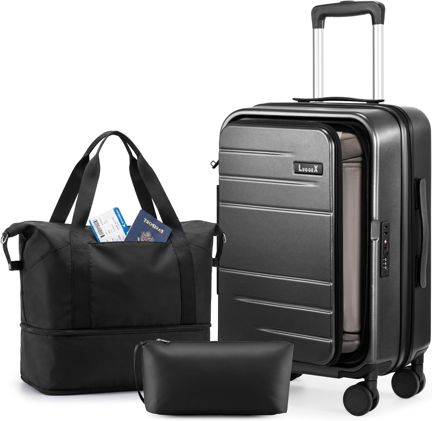 LUGGEX Checked Top Opening Expandable Suitcase, Black, 28" | Checked Luggage, Top Opening Design, 100% PC Hard Shell, Expandable Storage, TSA Approved Lock, 105L-115L Capacity, FX-Core