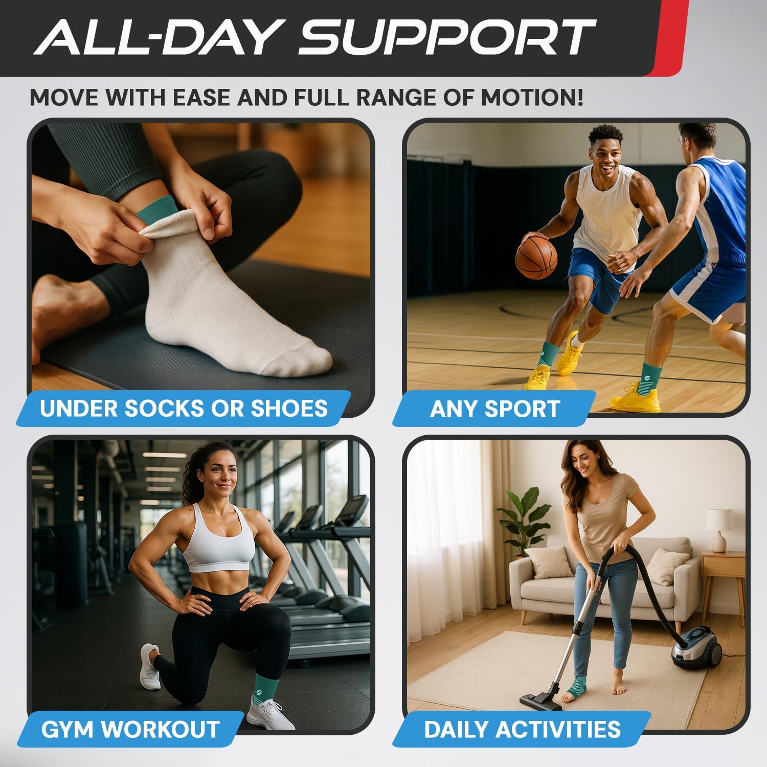 Sleeve Stars Ankle Brace for Women & Men, Ankle Wrap for Sprain, Compression Sleeve for Plantar Fasciitis Relief, Easy Customizable Support: w/ Removable Strap (Single/M:10"-12"/Black)
