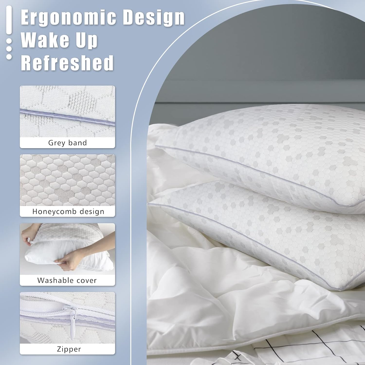 HIMOON Bed Pillows for Sleeping 2 Pack,Queen Size Cooling Pillows Set of 2,Top-end Microfiber Cover for Side Stomach Back Sleepers