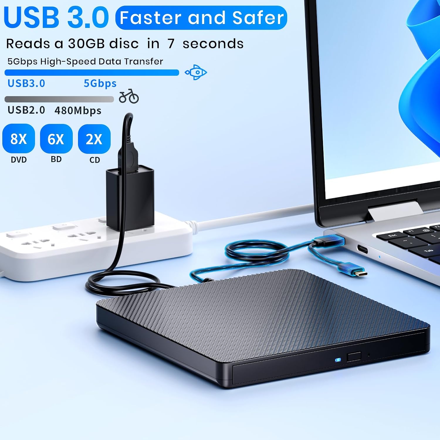 External Blu ray Drives Player Read/Write Compatible Bluray Burner USB 3.0 / Type-C BD/DVD/CD Burner Blu ray Player for pc
