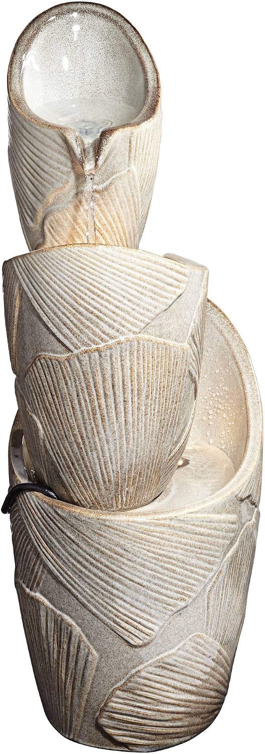 Coquina 30" Large Three Urn Modern Coastal Cascading LED Outdoor Fountain