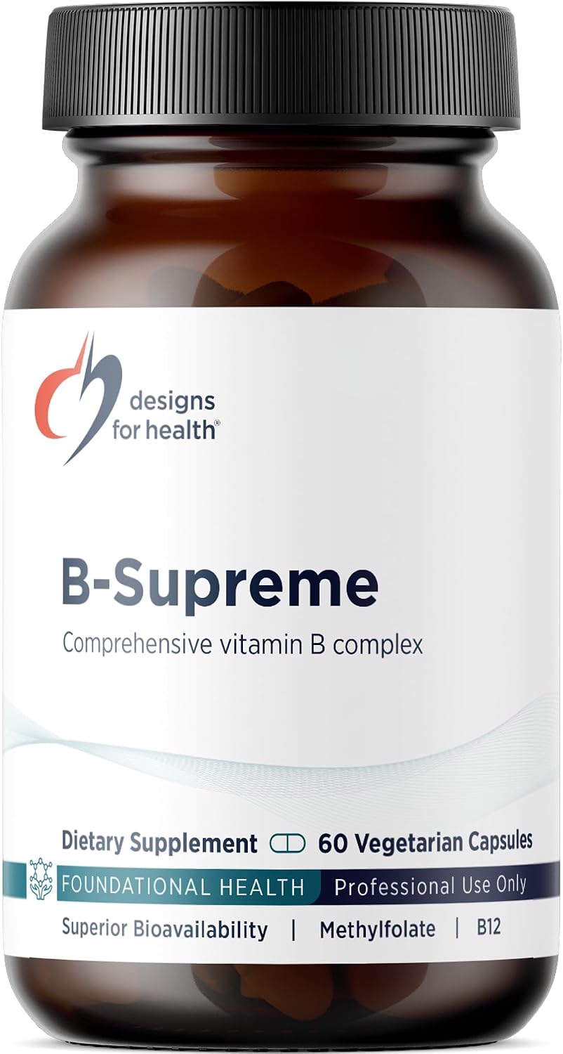 Designs for Health Vitamin B Supreme - B Complex Vitamins for Metabolism, Energy Support + Heart Health - Folate, Vitamin B12, Niacin, Biotin, Vitamin B6 + Thiamine B1 Supplement (60 Vegan Capsules)