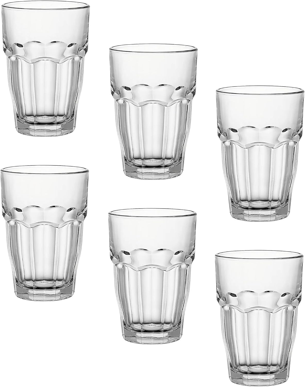 Bormioli Rocco Rock Bar 12.5 oz. Long Drink Stackable Tempered Beverage Glasses for Cold Drinks, Water, and Cocktails, Set of 6, Ice Blue