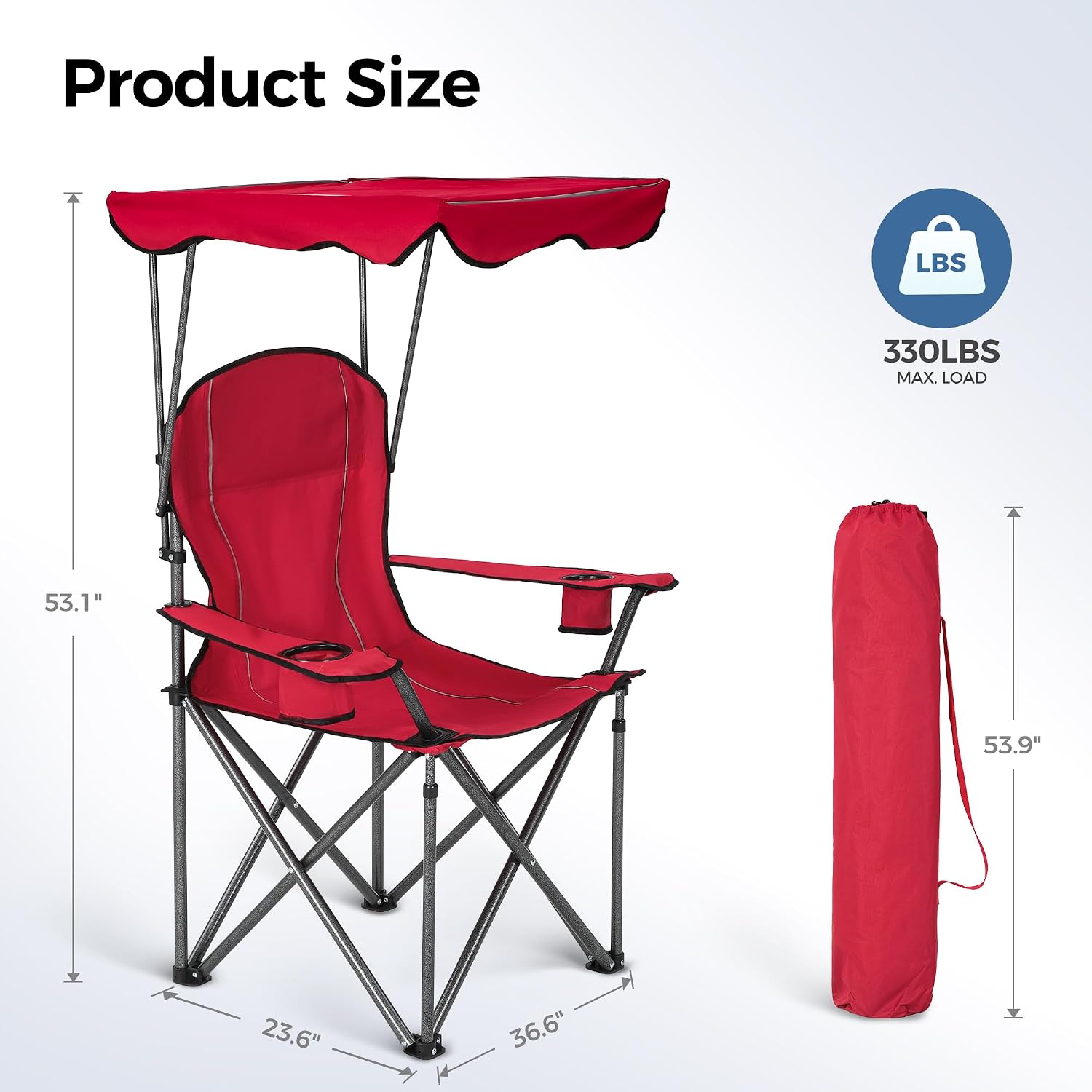 ALPHA CAMP Heavy Duty Canopy Camping Chairs with Adjustable Sunshade | Heavy duty 400 LBS, Steel Frame, Sturdy, Ergonomic,600D Oxford fabric ,Phone holder Cup holder,Carry Bag,Easy to set up