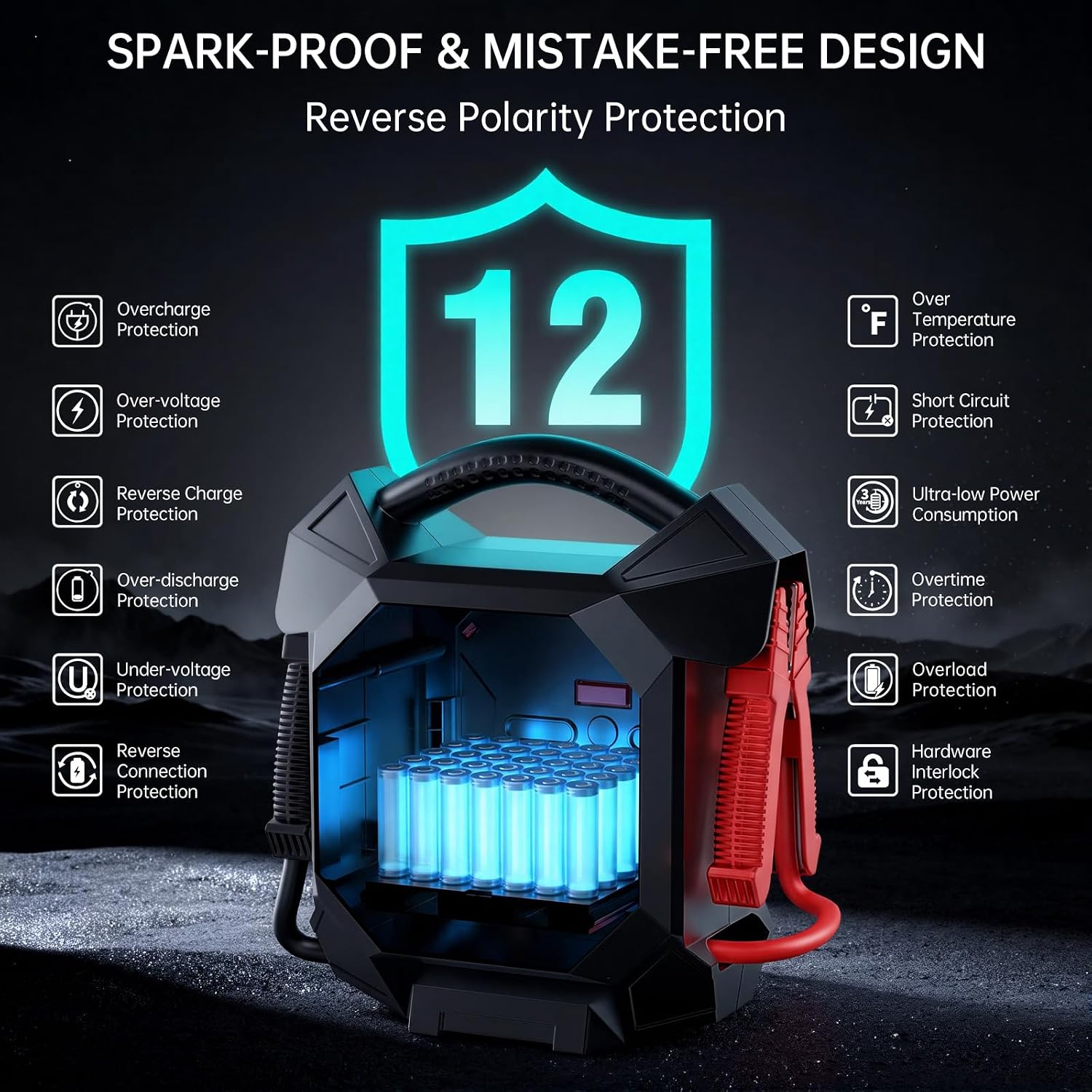 DM1264 Heavy Duty Jump Starter, 30000A Peak 12V Lithium Booster Pack for Semi Trucks, Start All for 50L Diesel and Gasoline Engines