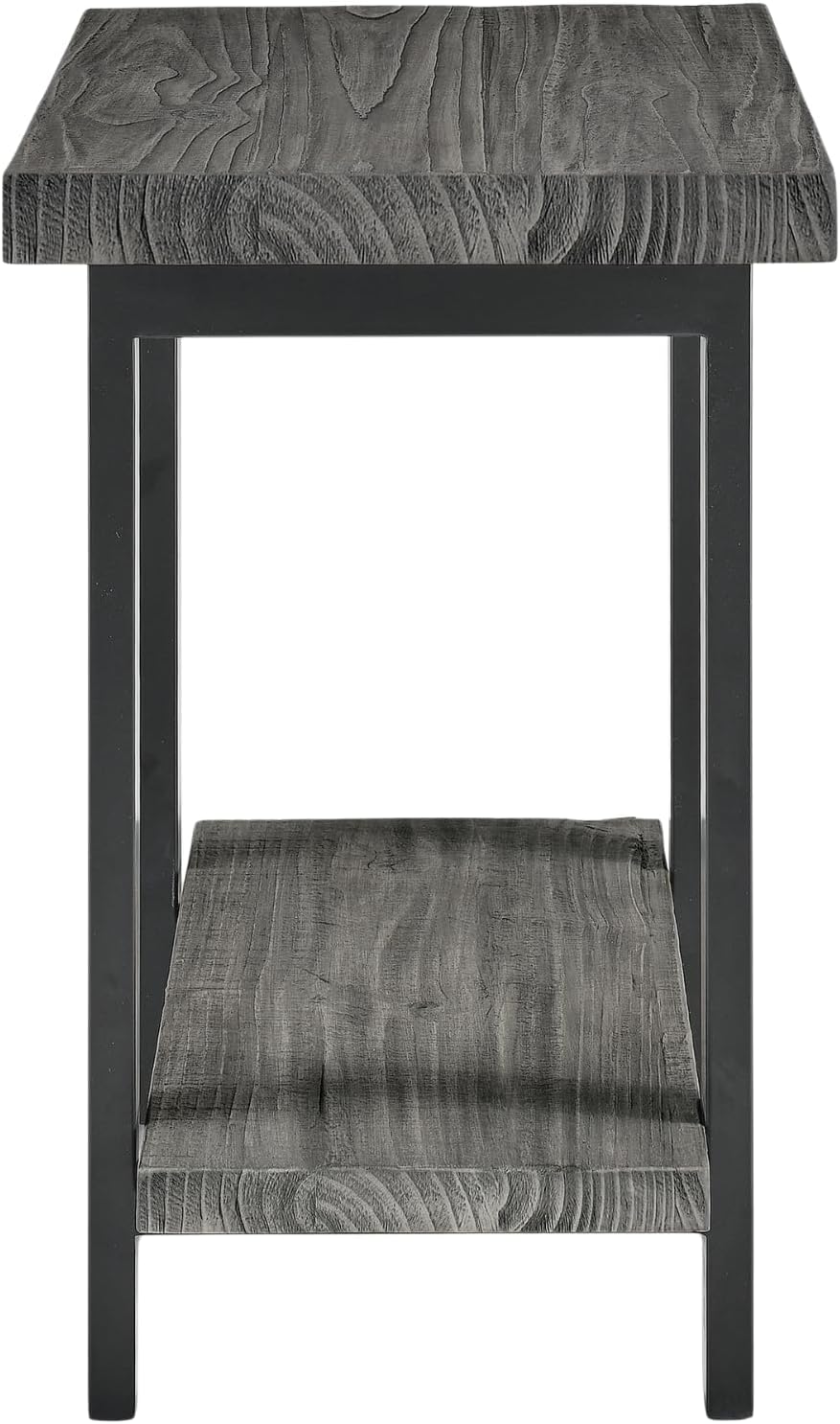 Alaterre Furniture Pomona Solid Wood 2-Tier End Table, Rustic Brown, 27” | Nightstand with Storage Shelf and Metal Legs, Industrial Farmhouse Chair Side Table for Living Room or Bedroom