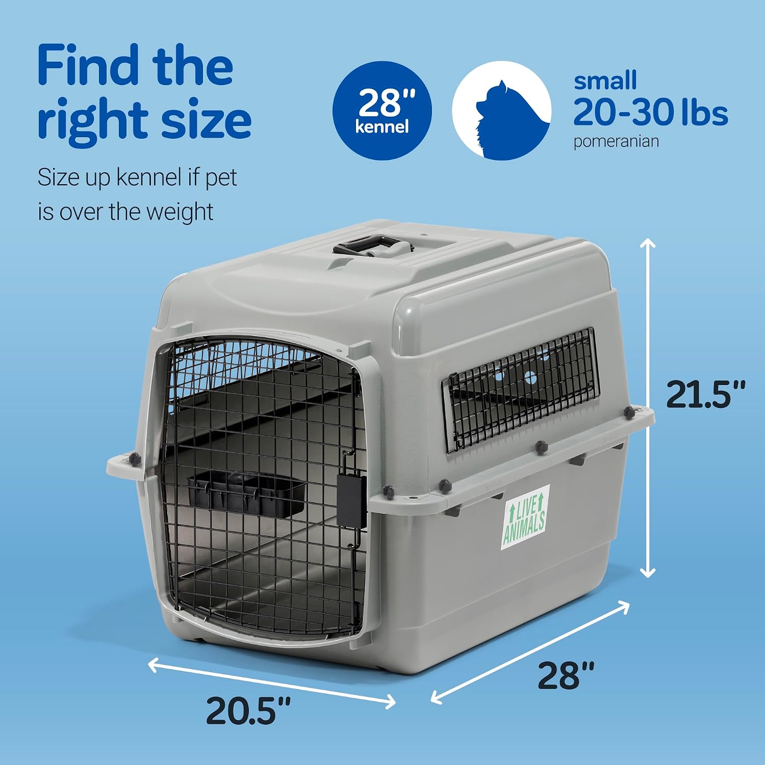 Petmate Sky Kennel - For Air and Travel, Airline Compliant Dog Crate for Pets 50-70 lbs, Heavy Duty Dog Kennel, Made in the USA- 36 Inches