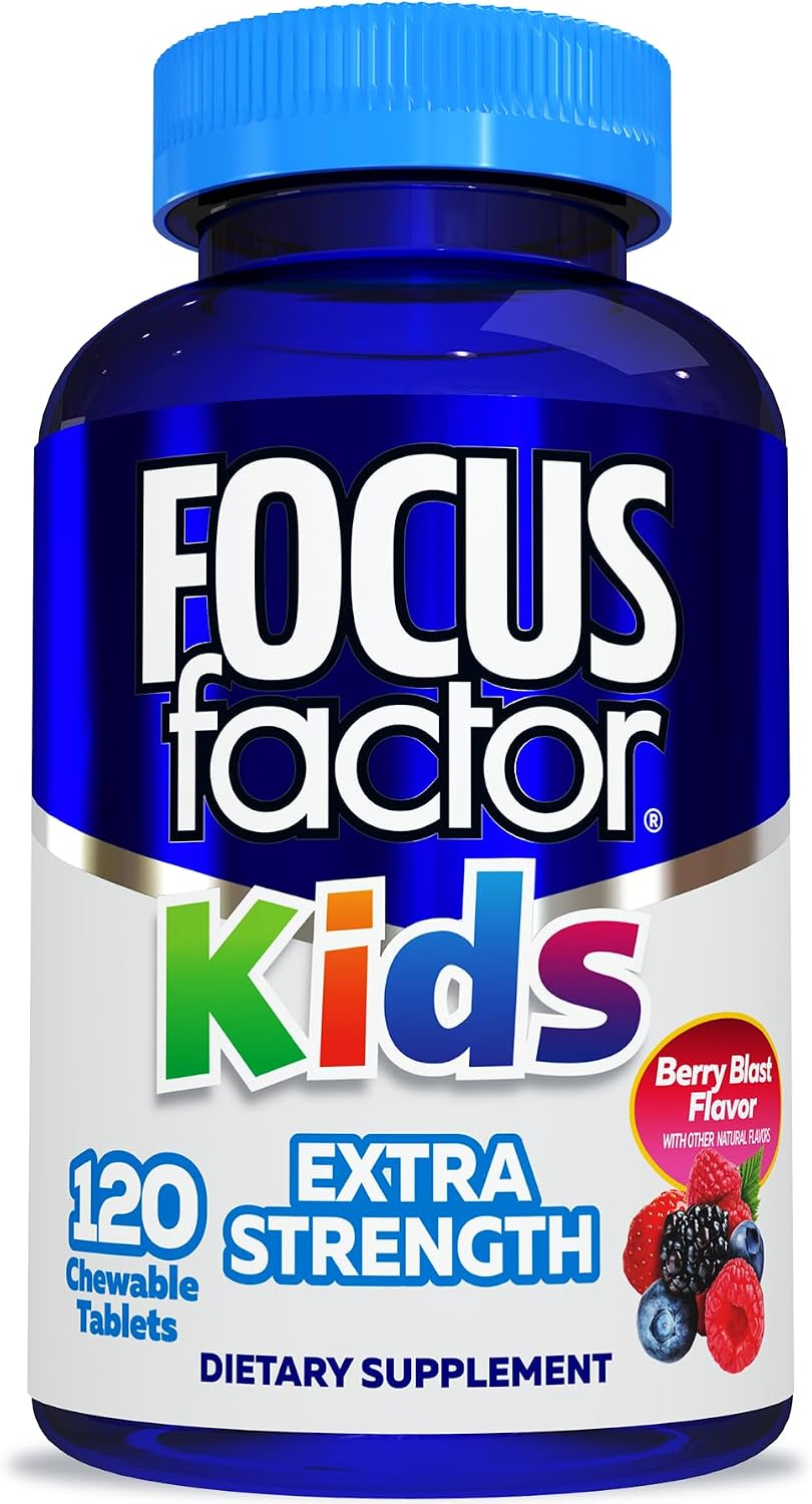 Focus Factor Kids Extra Strength Daily Chewable for Brain Health Support, 120 Count – Vitamins - Quality Formula – Gluten & Dairy Free Supplements for Children – No Artificial Sweetener
