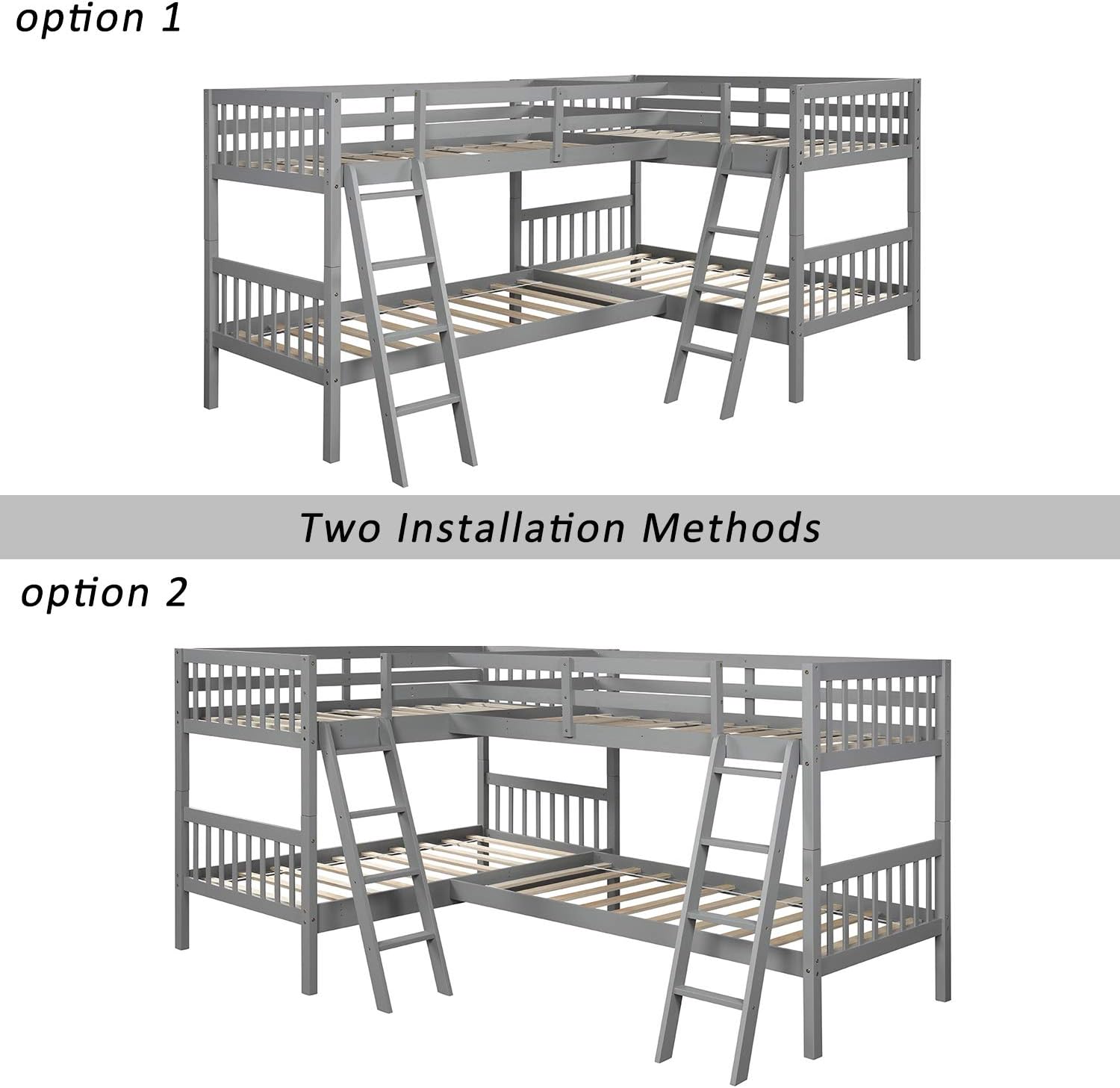 Harper & Bright Designs Twin L-Shaped Bunk Bed with Trundle, Can be Divided into Two L-Shaped Beds, No Spring Box Needed (Grey)