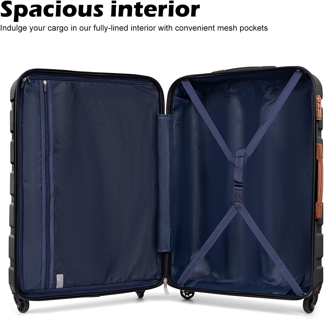 Coolife Luggage Set, Lightweight Durable Hardshell, 3 piece, Apricot White | suitcase set with 360° Spinner Wheels, TSA-approved Lock