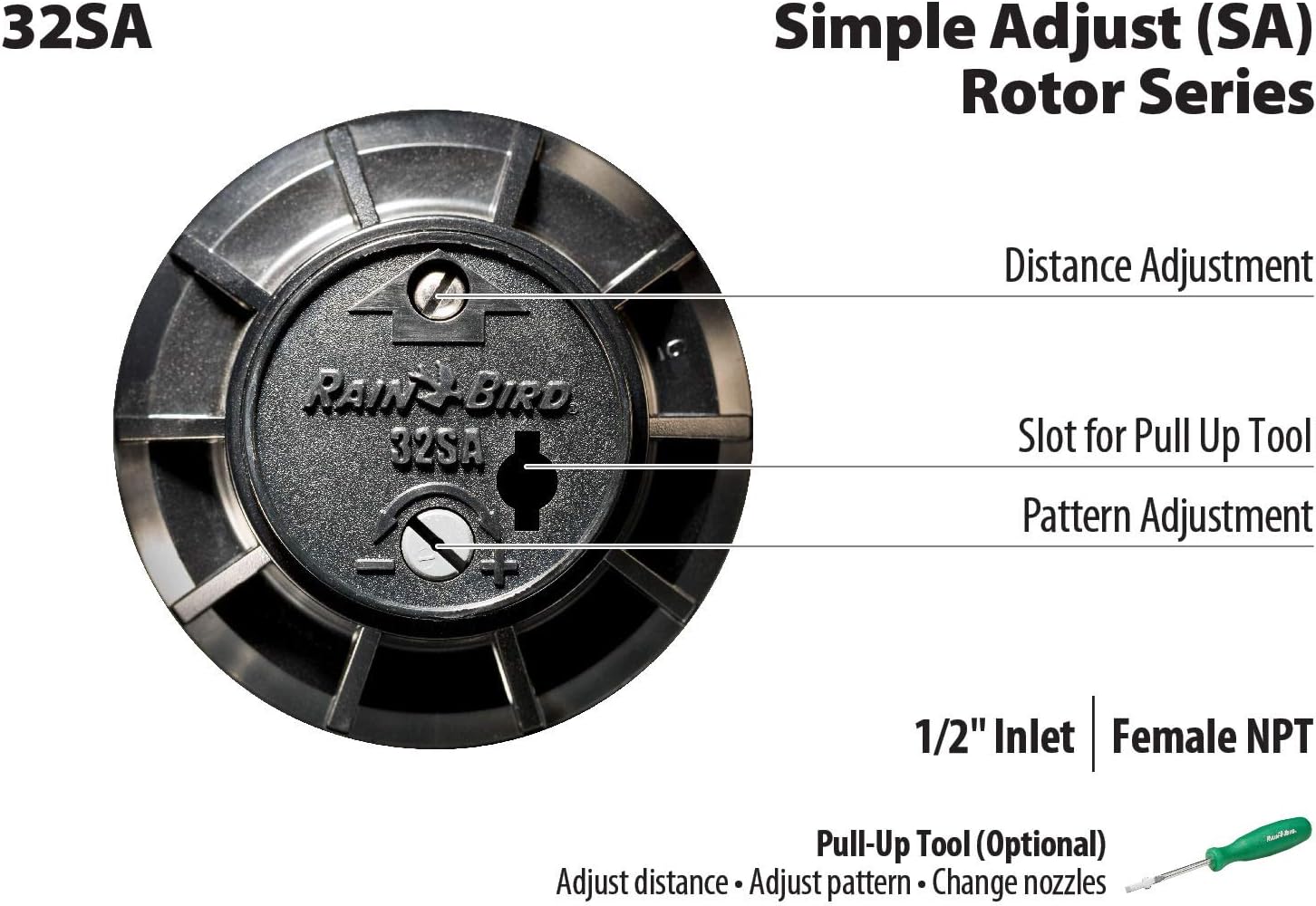 Rain Bird 32SA/4PKS Simple Adjust 32SA Gear Drive Rotor, Adjustable 40° - 360° Pattern, 19' - 32' Spray Distance, 4-Pack