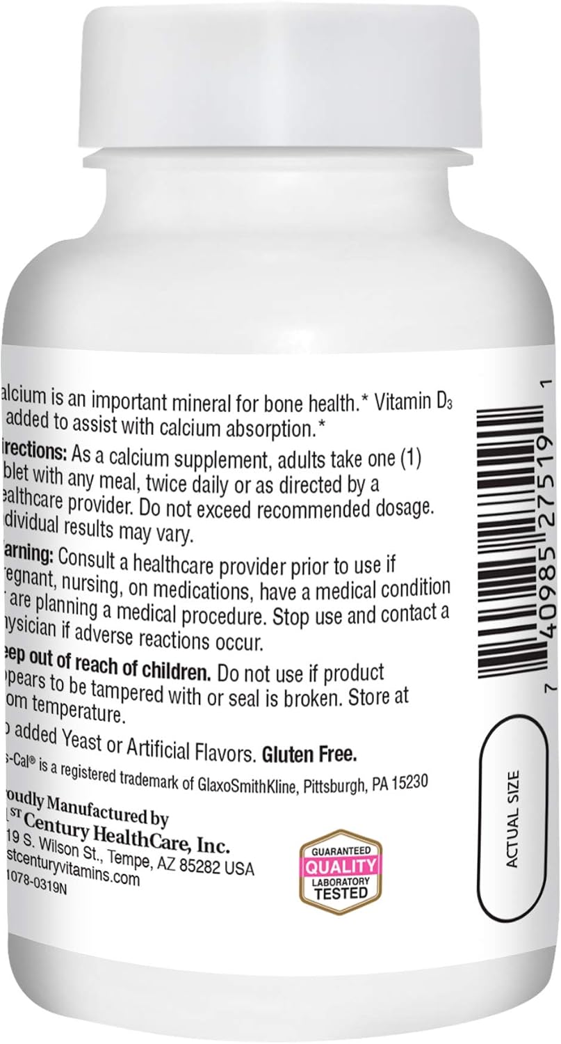 21st Century Calcium Plus Extra D3 Caplets, Bone Health, 90 Count | Calcium 500 mg with Extra Vitamin D3 600 IU, Bone Strength & Density Support