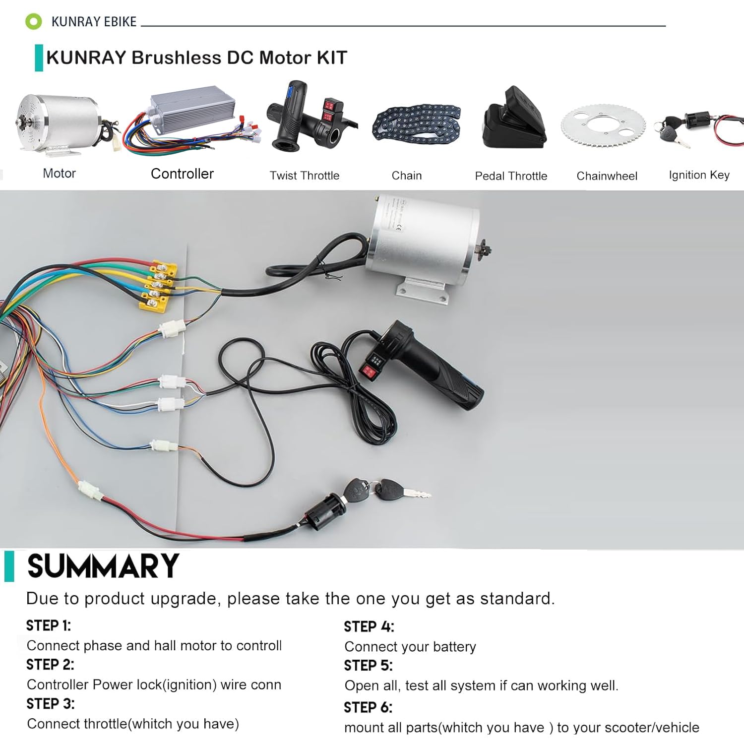 BLDC 72V 3000W Brushless Motor Kit with 50A Controller, Throttle, Pedal