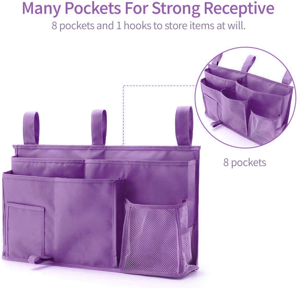 Bseash Bunk Bed Organizer, Bedside Caddy Hanging Bed Organizer Storage Bag 8 Pockets, for College Dorm Rooms Bed, Hospital Bed, Baby Bed Rails
