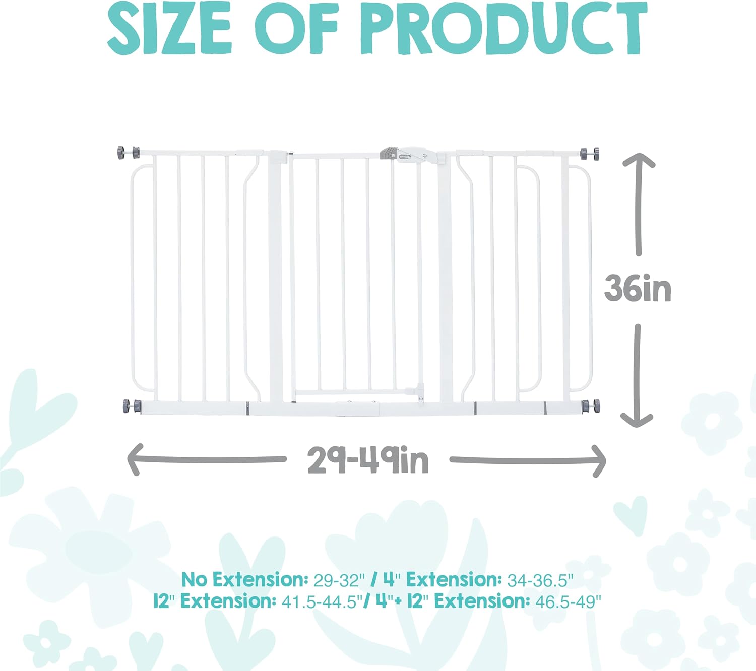 Regalo Safety 29"-49" Extra Wide Baby Gate, Bottom of Stairs & Doorways | Pressure Mounted with Door, For Babies, Toddlers & Pets, White, Tested & Trusted for 30 Years