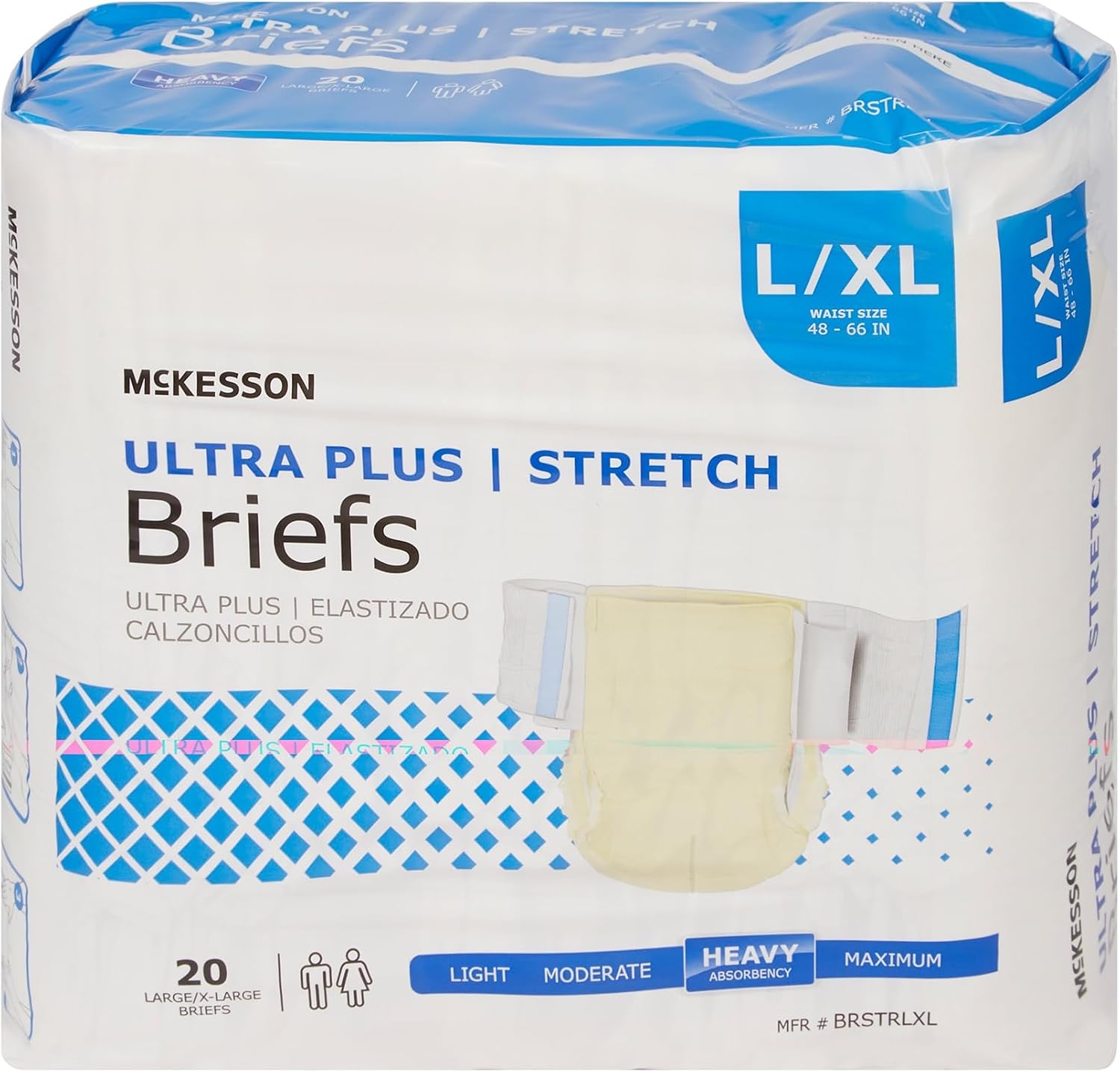McKesson Ultra Plus Stretch Briefs, L/XL, Heavy Absorbency, 66 in, 80 ct | Unisex, Disposable, Elastic Leg Gathers and Contoured Fit for Men and Women, Incontinence
