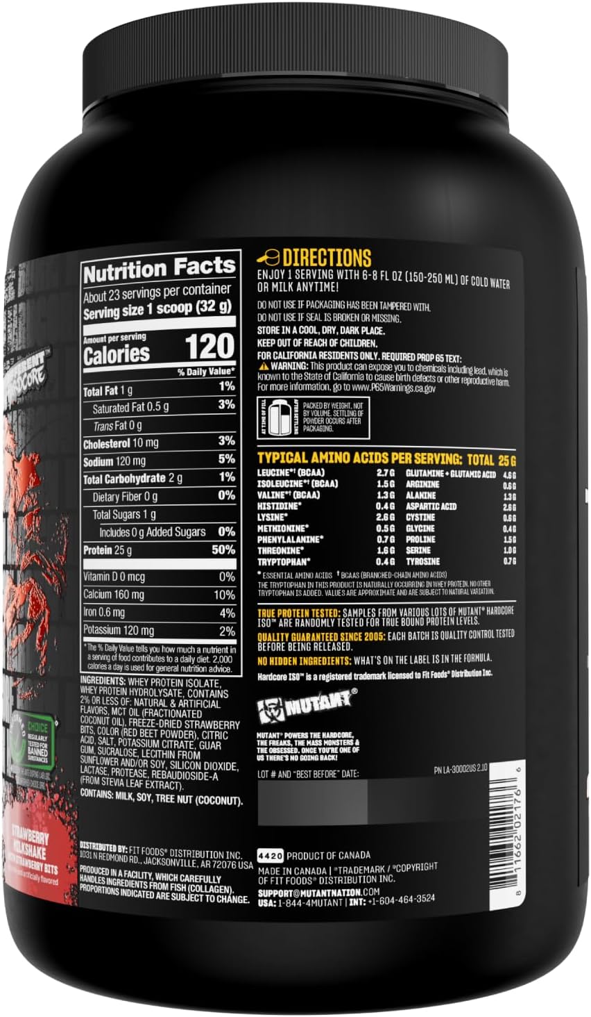 Mutant Hardcore ISO, Whey Protein Isolate, Strawberry Milkshake, 5 lb