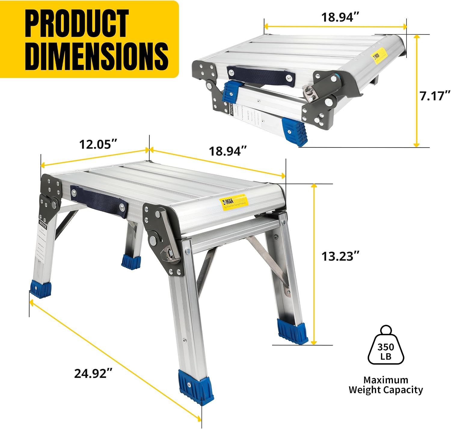 MaxWorks Folding Aluminum Work Platform and Step Stool 350 lb Capacity Lightweight Portable Step with Carry Handle for Garage Home and Jobsite Use