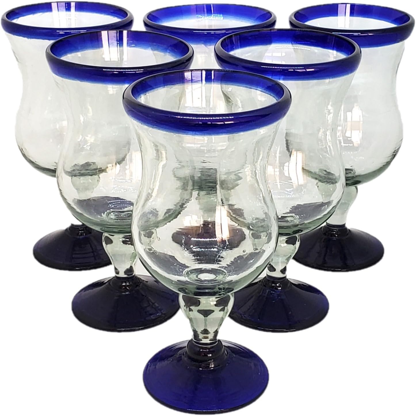Cobalt Blue Rim 13 oz Wine Glasses (set of 6), Recycled Glass, Lead-free, Toxin-Free (13oz Wine)