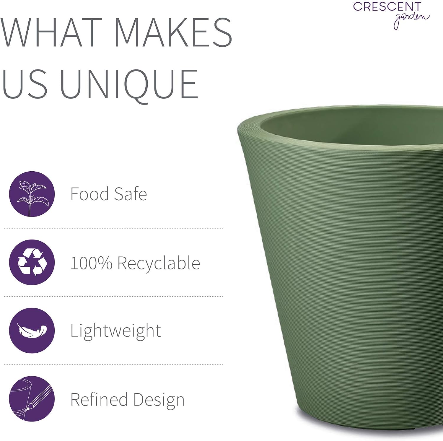 Crescent Garden Madison Planter– Weather-Resistant, Double Walled Indoor/Outdoor Plant Pot with Drain Hole – Durable All-Season Flower Container, 14" W (Cloud White)