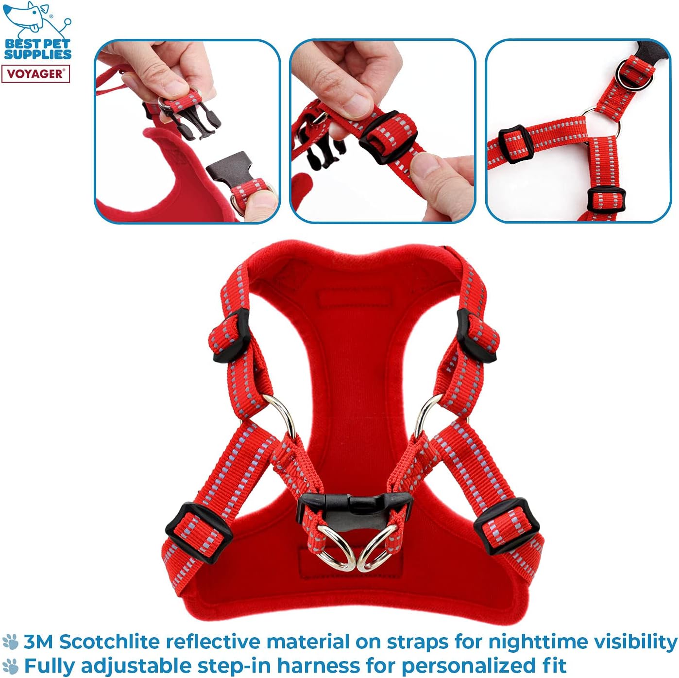 Voyager Step-in Flex Adjustable Dog Harness - Black, Medium | 17 - 21" in Chest, Fully Adjustable, Reflective Bands, All Weather Breathable Air Mesh, Lightweight, Fast Drying
