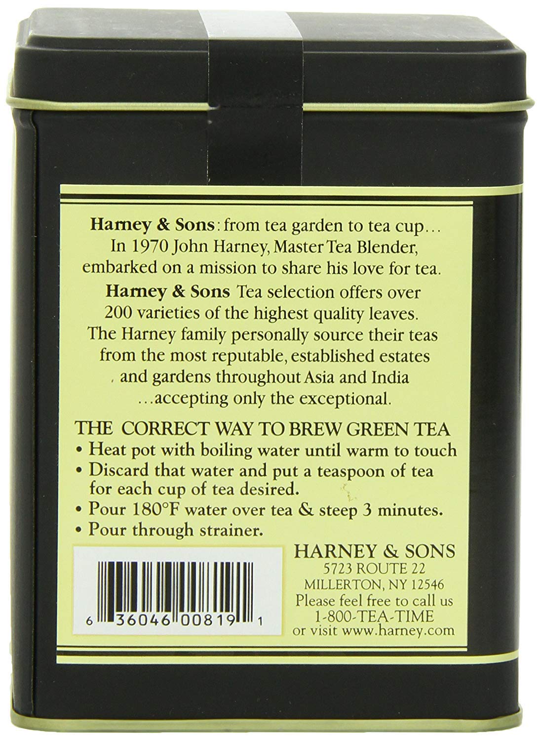 Harney & Sons Japanese Sencha Tea, Loose Leaf Green Tea Tin, 8 oz | Loose leaf Sencha green tea from Shizuoka with mild vegetal, spinach, and light roasted notes. 8 oz tin. Contains caffeine.