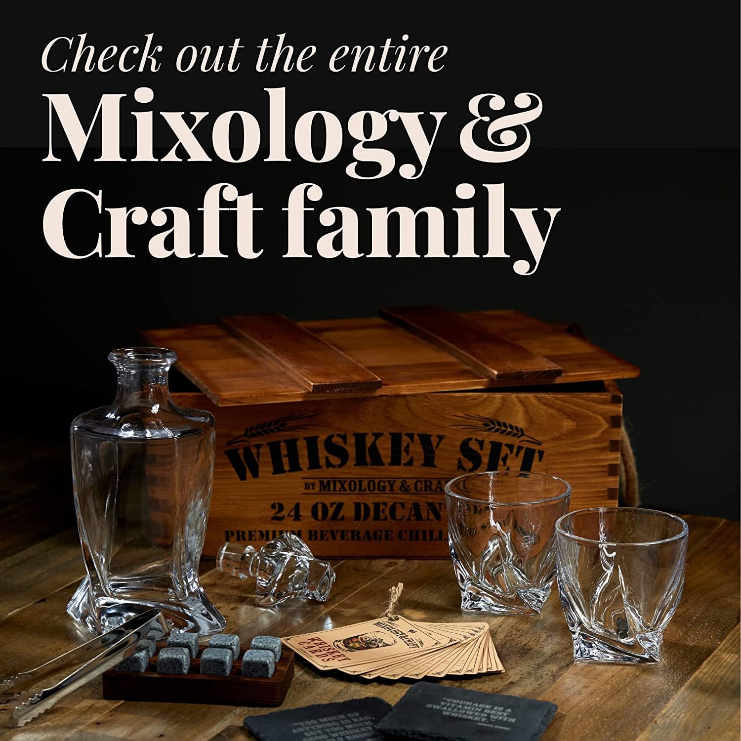 Mixology & Craft Whiskey Stones - Cube-Shaped Granite Chilling Whiskey Rocks Set of 6