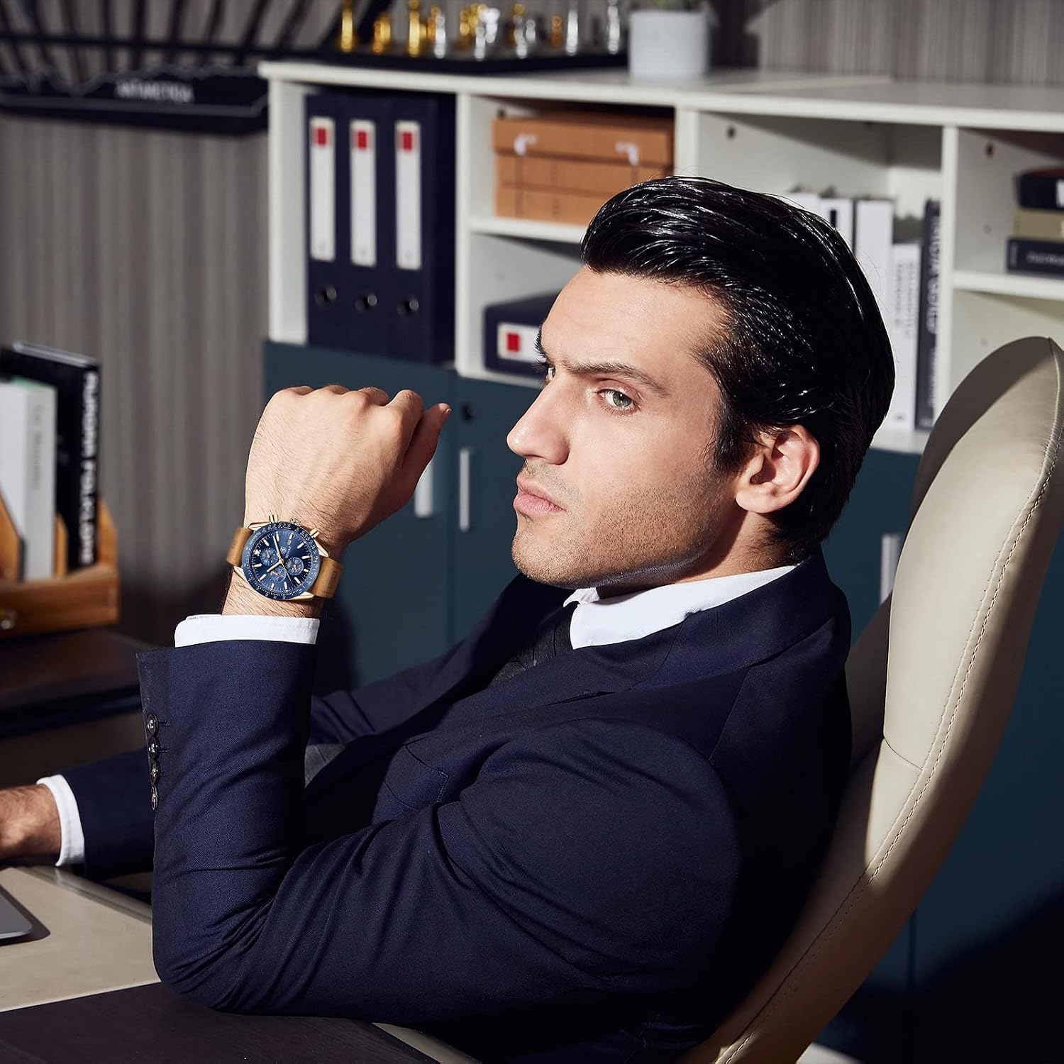 BENYAR Watch for Men Analog Quartz Chronograph Waterproof Luminous Designer Mens Wrist Watches Business Work Sport Casual Dress Watch with Silicone Strap Elegant Gifts for Men