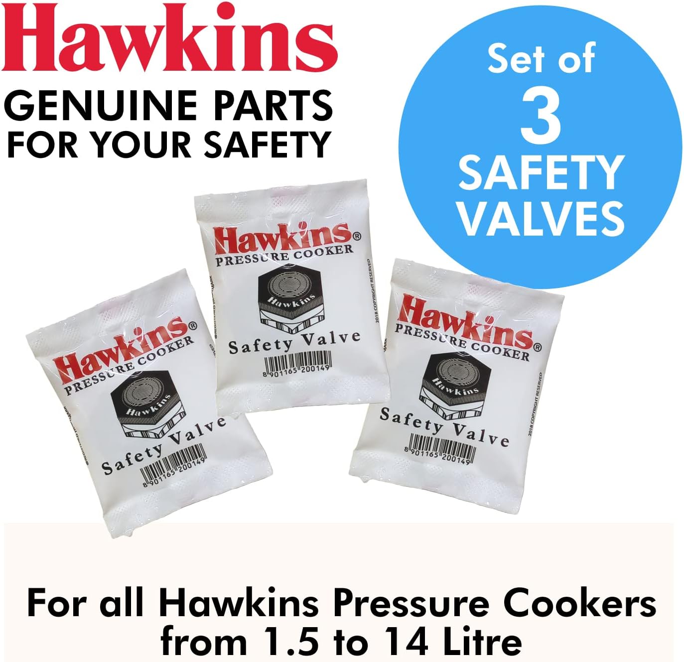 Hawkins B1010 3 Piece Pressure Cooker Safety Valve - B1010-3pcSet
