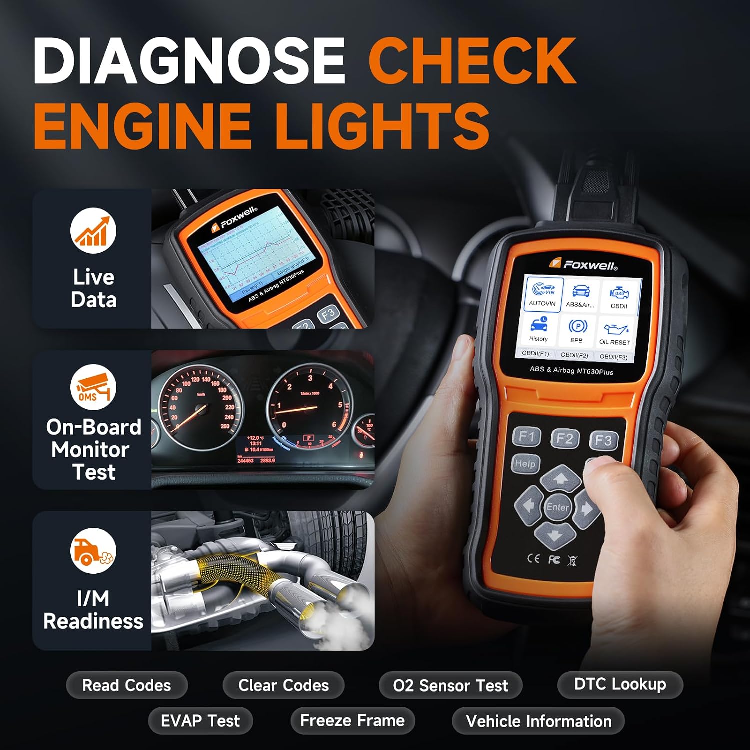 FOXWELL NT630 Plus OBD2 Scanner with ABS and SRS, ABS Auto Bleed, 4 Resets | Brake Code Reader, ABS Bidirectional Scan Tool