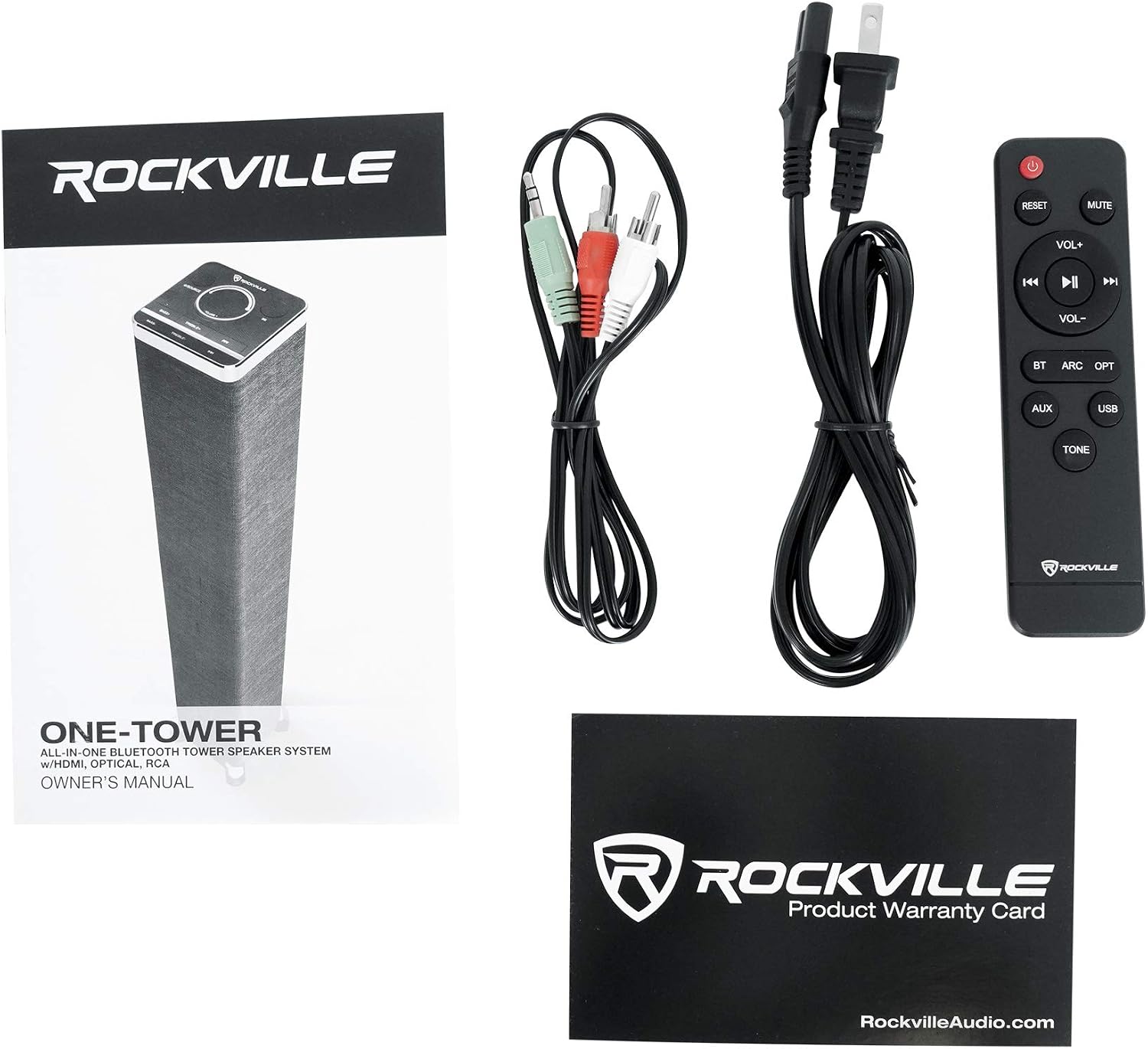 Rockville ONE-Tower Black Bluetooth Tower Speaker with HDMI/Optical/RCA