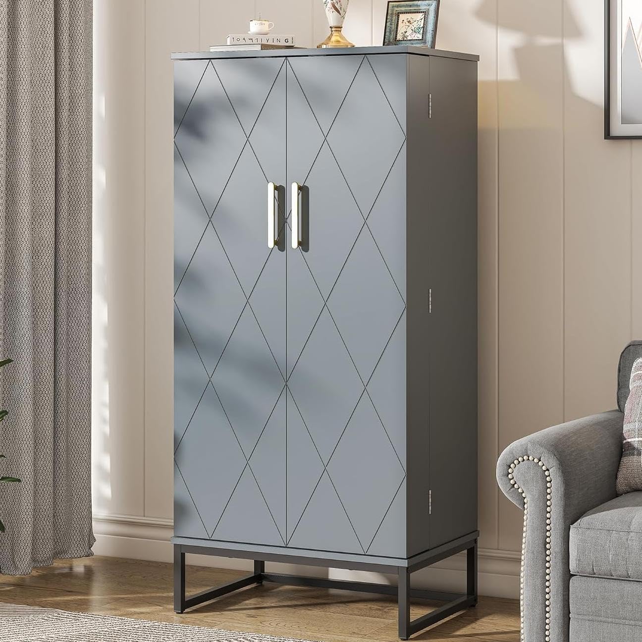 kepptory 47” Pantry Cabinet, Kitchen Pantry Storage Cabinet with Doors and Adjustable Shelves,Freestanding Buffet Cupboards Sideboard for Living Room and Dinning Room (White)