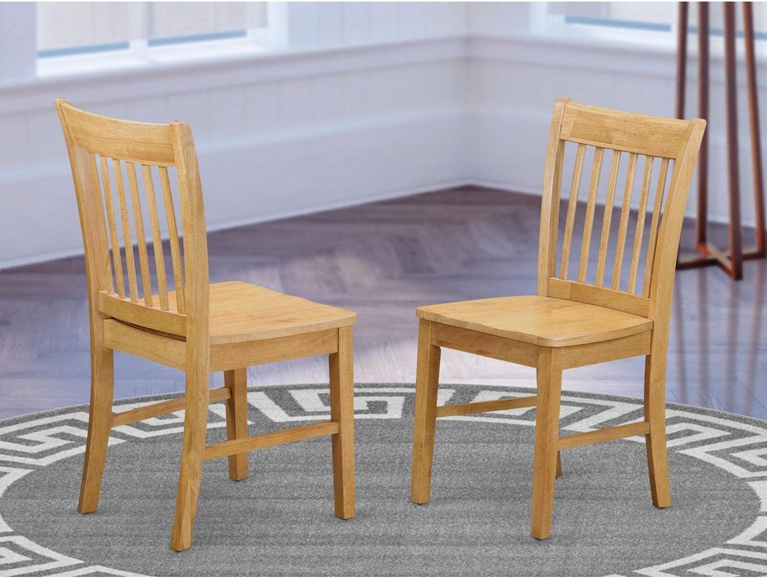 East West Furniture NFC-MAH-W Norfolk Dining Room Chairs - Slat Back Solid Wood Seat Chairs, Set of 2, Mahogany