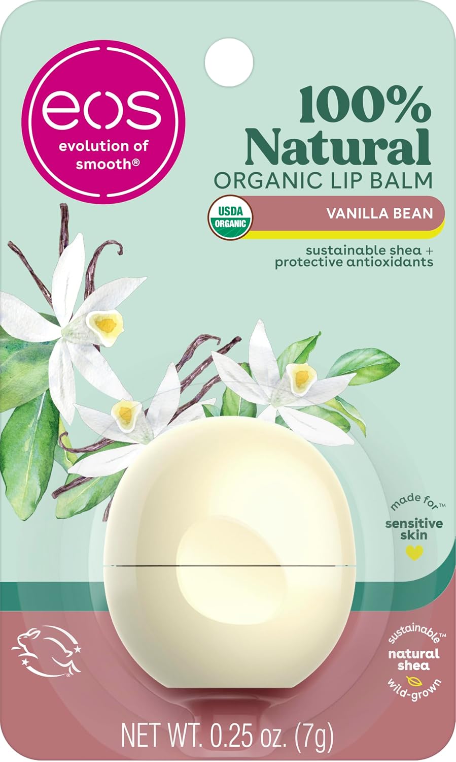 eos 100% Natural & Organic Lip Balm - Strawberry Sorbet, All-Day Moisture, Dermatologist Recommended for Sensitive Skin Care, Lip Care Products, 0.25 oz
